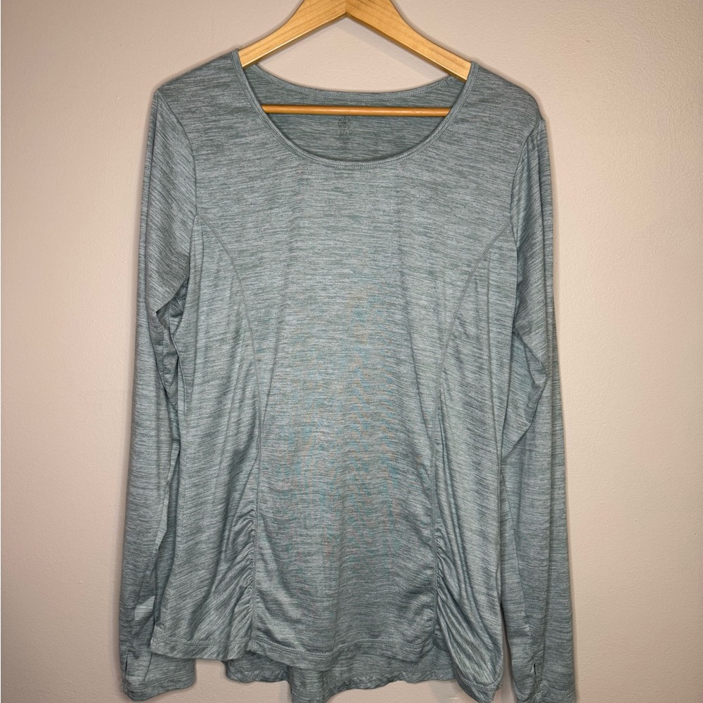 Gaiam‎ Green Heathered Long Sleeve Yoga Top Ruched Sides Size XL